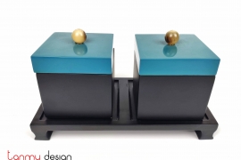 Set of 2 black boxes with blue lid included stand